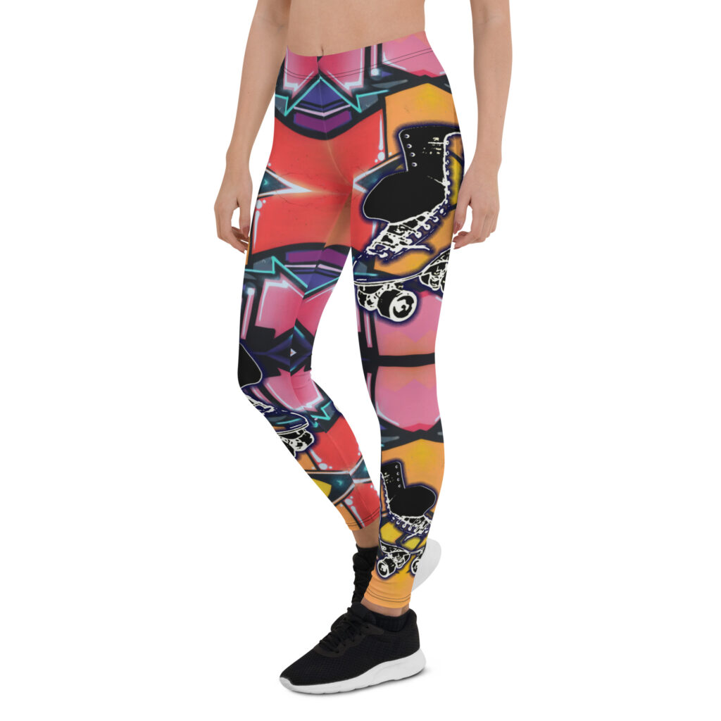 Unique Roller Skate Apparel & Skate Gifts. Women's roller skate leggings. Roller skate clothes. African American design. Graffiti skate leggings.
